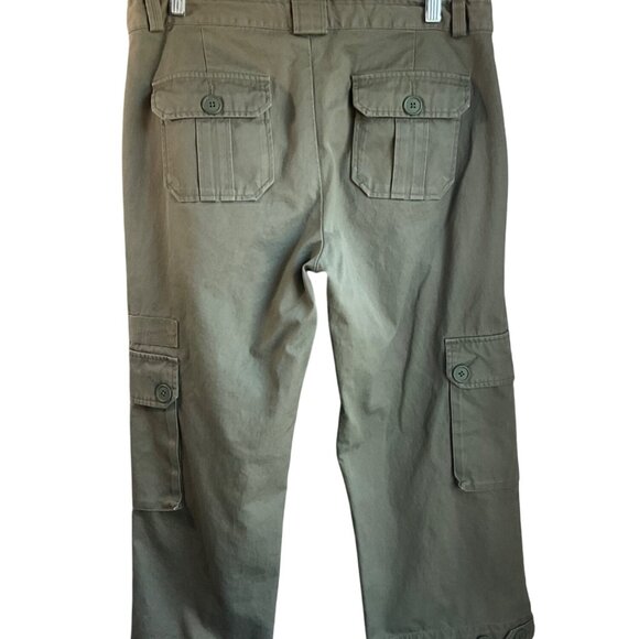 Gap Y2K Wms Sz 8 Olive Green Cargo Capri Crop Pants Wide Leg Grunge Utility - Picture 2 of 13